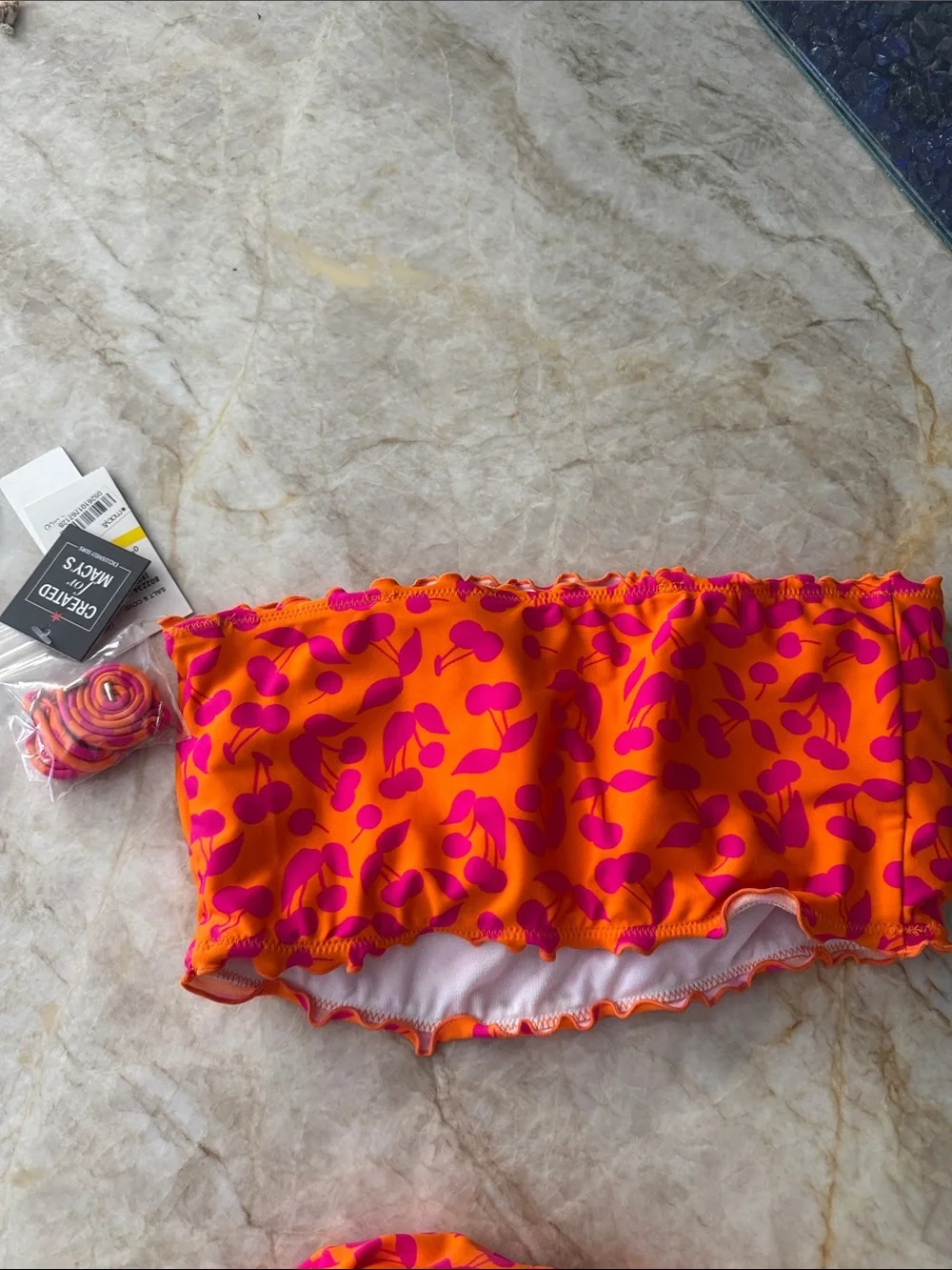 Salt + Cove Orange Bandeau Bikini Set with Pink Leaf Print